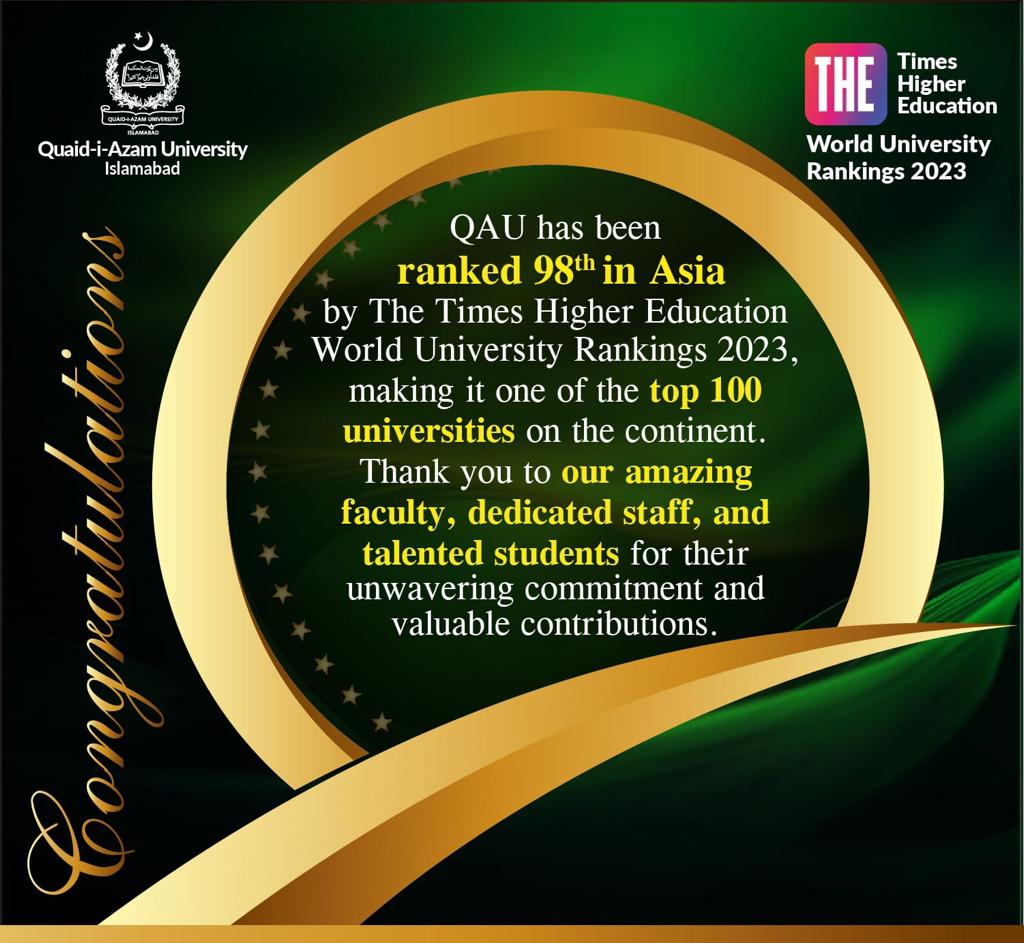 QAU Ranked 98th in 2023 Times Higher Education Asia University Rankings